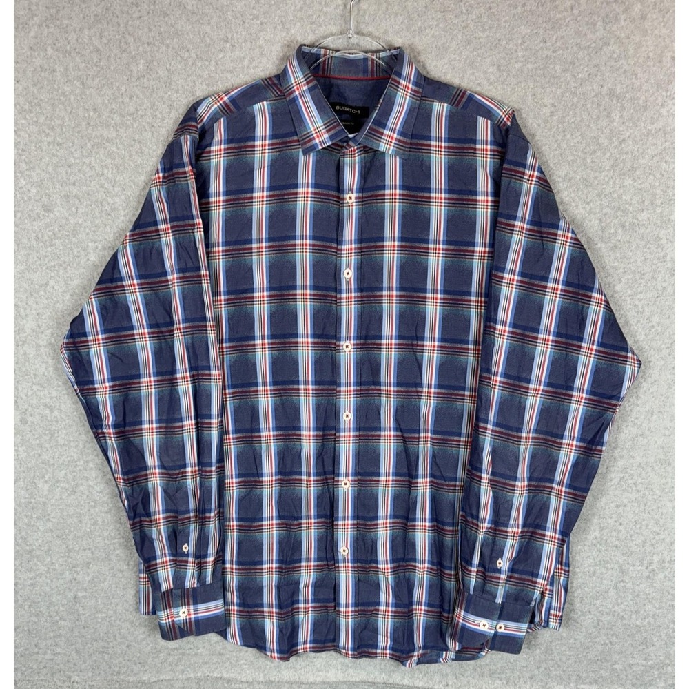 Bugatchi Shirt Mens Large Plaid Classic Fit Button Up Long Sleeve Dress Shirt